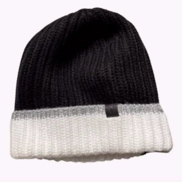 Frye knit beanie black with white trim main image 4